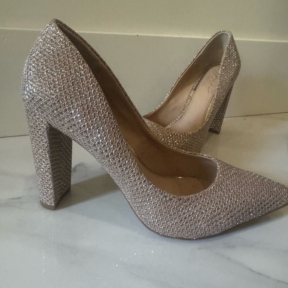 Badgley Mischka Glittering Silver Block Heels